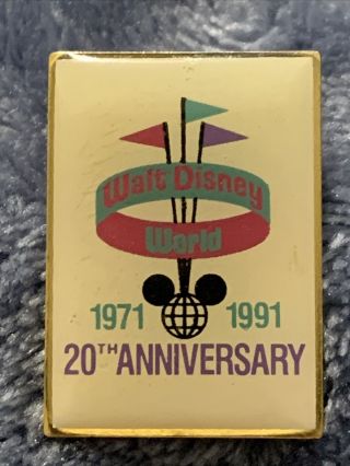 Rare Wdw Walt Disney World 20th Anniversary Square Pin 1971 - 1991 Mickey Flags