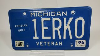 1996 Michigan Persian Gulf Veteran License Plate Dmv Tag 1erko Blue White