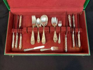Vintage Rose Stieff Sterling Silver Flatware Service For 8 Set 44 Repousse 604