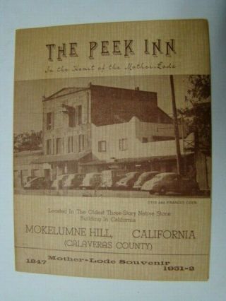1951 The Peek Inn Mokelumne Hill Ca Souvenir Black Americana
