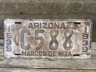 1939 Arizona License Plate C588 Marcos De Niza