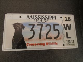 Mississippi License Plate Conserving Wildlife Black Lab Dog March 2017 3725 Wl