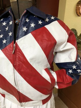 Vtg Womens Red White Blue Stars Stripes Evel Knievel USA Leather Jacket Sz 2XL 2