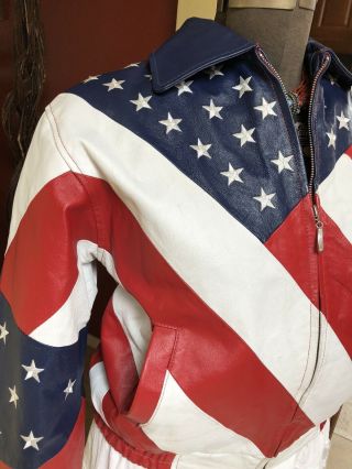 Vtg Womens Red White Blue Stars Stripes Evel Knievel USA Leather Jacket Sz 2XL 3