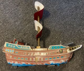 Vintage Modern Japan Toy Pirate Ship Tin Metal Toy Battery Operated Not