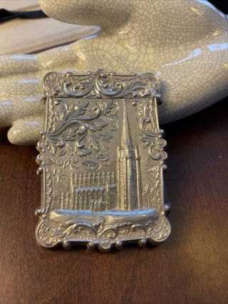 Antique 1800’s Calling Card Case Silver Trinity Church York Wall Street 47g