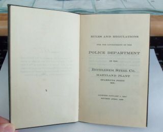 Rules Regulations Police Dept.  Bethlehem Steel Sparrows Point Maryland Book 1926