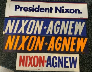 4 Vintage 1968 & 72 Richard Nixon & Spiro Agnew Presidental Bumper Stickers