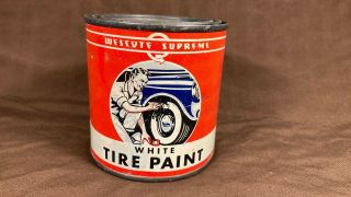Wescote Supreme White Tire Paint Can Vintage Advertising Tin Can Automobile