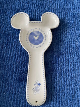 Disney Parks Ceramic Mickey Mouse Ears Spoon Rest White Blue Chef Mickey