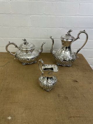 Antique Silver Plated Tea Set 3 Piece Service - Set - Bird Finals 2