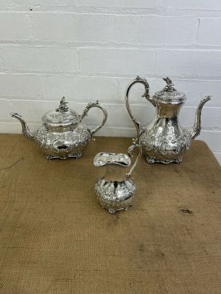 Antique Silver Plated Tea Set 3 Piece Service - Set - Bird Finals 3