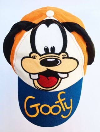 Disney Parks Goofy W/ Ears Baseball Cap Orange Blue & White Kids Hat Youth Size