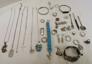 Small Bundle Mixed Silver 925 Items Jewellery Pickle Fork Spoon Pen 217g (d2)