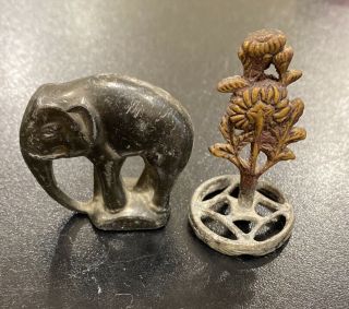 Antique Vintage Bronze Figurine Paper Weight Sculpture Flower Elephant Miniature