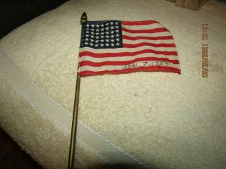 Vintage 1955 4 " X 5  Faded Old Glory " 48 Star American Flag On 11 " Long Staff.