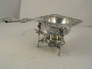 Dutch Solid Silver Tea Strainer With Unusual Drip Tray And Holder,  Hooijkaas