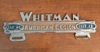 Vintage Whitman Washington Metal License Plate Topper American Legion Post 22