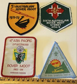 4 Australian Rover Moot Scout Badges From 1970s &1980s