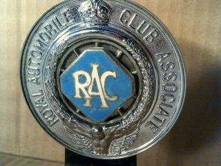 Vintage Rac Car Badge " Royal Auto Club Associate " With Licence Mount.