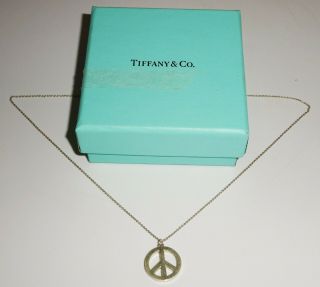Vintage Us Sterling Silver Necklace W.  Peace Sign Pendant By Tiffany & Co.  (hop)