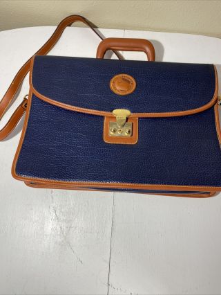 Vintage Dooney & Bourke All Weather Leather Shoulder Messenger Laptop Bag Navy
