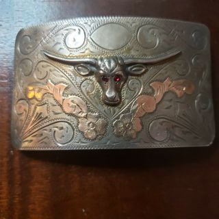 Vintage Sterling Silver Longhorn Belt Buckle