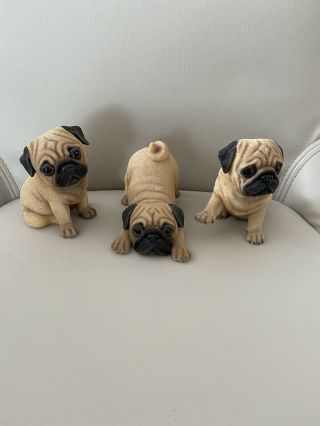 Pug Dog Figurine Vintage Set Of Three Resin