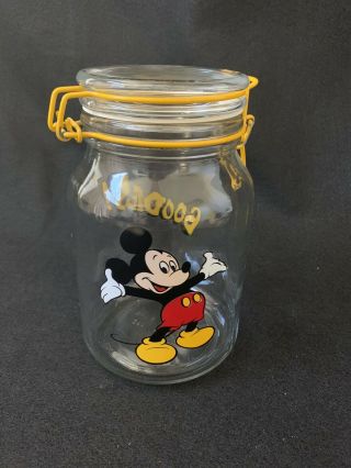 Disney Mickey Mouse Goodies 8 " Glass Jar With Anchor Hook Lid Euc