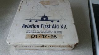 Vintage Metal Aviation First Aid Kit Box - - Bandages In Tin