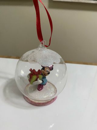 Disney Minnie Mouse With Gift Blown Glass Ornament