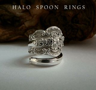 Very Chunky Us Sterling Silver Spoon Ring With Stunning Floral Detail Only One