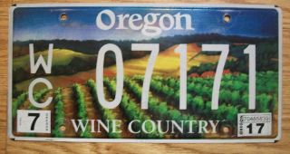 Single Oregon License Plate - Wc 07171 - Wine Country