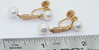 Vintage 14K gold 7.  5mm pearl florentine drop screw back dangle earrings 3
