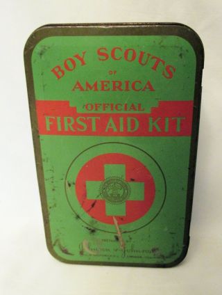 Boy Scouts Of America Vintage First Aid Kit Tin,  Johnson & Johnson Green Ww2 Era
