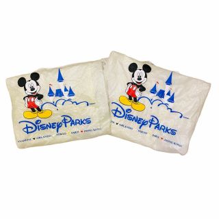 Set Of (2) Disney Parks Mickey Mouse Rain Poncho Clear Side Snaps Hood Souvenir