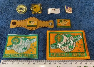 World Jamboree Australia 1987 - 88 Scout Badges,  Woggle,  Belt Badge & Pins
