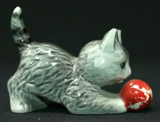 Vintage Goebel W.  Germany Grey Kitten With Red Ball,  Green Eyes Hp Porcelain