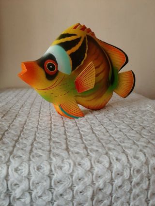 Colorful Art Deco Painted Wooden Fish Hand Made Carved Figure