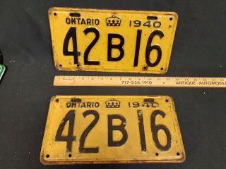 1940 Ontario License Plate Pair Set 42b16