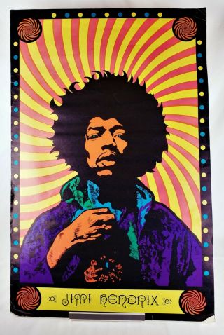 Vintage 1968 Jimi Hendrix Psychedelic Blacklight Poster 22 X 34 Band Of Gypsys
