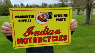 Old Vintage Heavy Indian Motorcycles Enamel Porcelain Dealer Metal Bike Sign