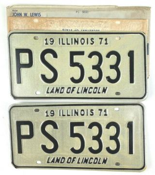 Vintage Illinois 1971 License Plates Pair With Packaging Cruise Night Man Cave