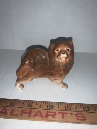 Pomeranian Figurine - Vintage Porcelain Ceramic Dog Figure Dark Sable