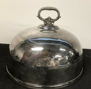 Large Antique Silver Plate Meat Dome/cover,  Round 11” Diameter