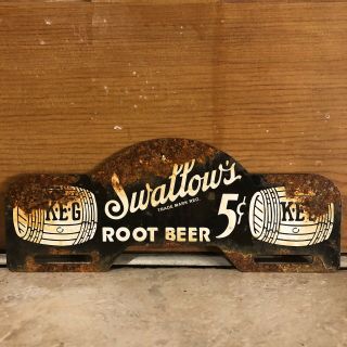 Vintage Swallows Keg Root Beer Metal License Plate Topper Sign Beverage 5 Cent