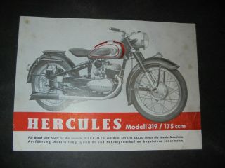 Prospekt Sales Brochure Hercules Modell 319 / 175 Ccm Motorrad Motorcycle