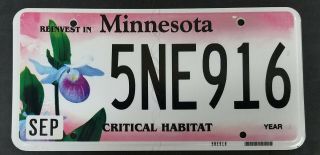 Minnesota License Plate Pair Critical Habitat Lady Slipper Reinvest 5NE916 PICK 2