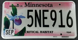 Minnesota License Plate Pair Critical Habitat Lady Slipper Reinvest 5NE916 PICK 3