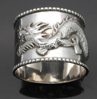 Fine Chinese Export Solid Silver Dragon Napkin Ring - Antique
